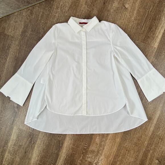 Carolina Herrera White Button Up Shirt Sleeve Ring Decal Oversized Fit - Picture 1 of 7